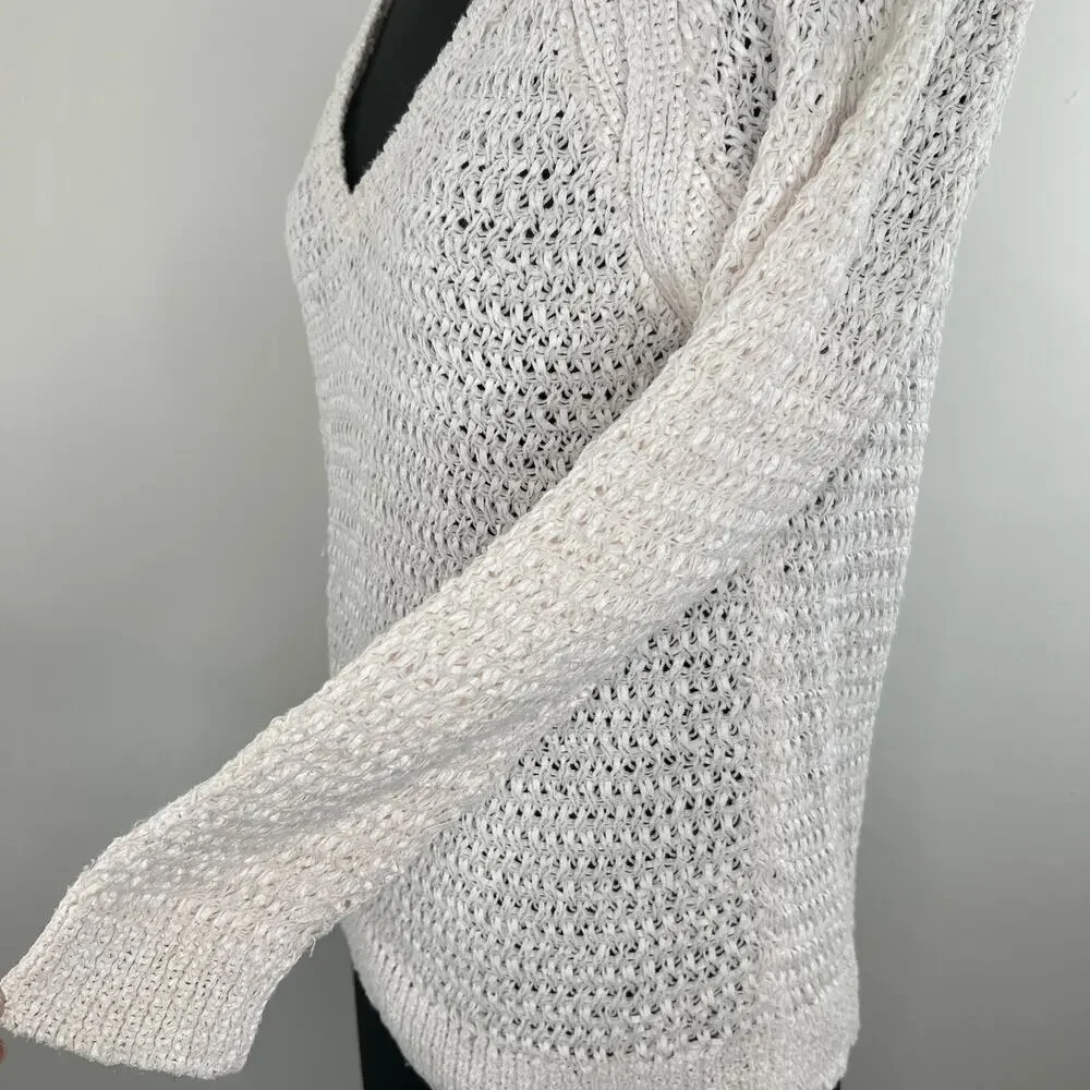 White + Warren Cotton Blend Long Sleeve Open Knit Sweater Size S Small
